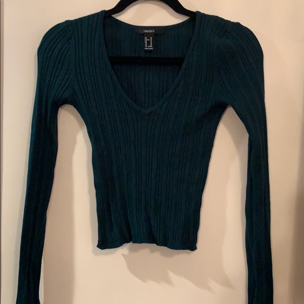 Forever 21 Crop Top Teal Sweater Medium